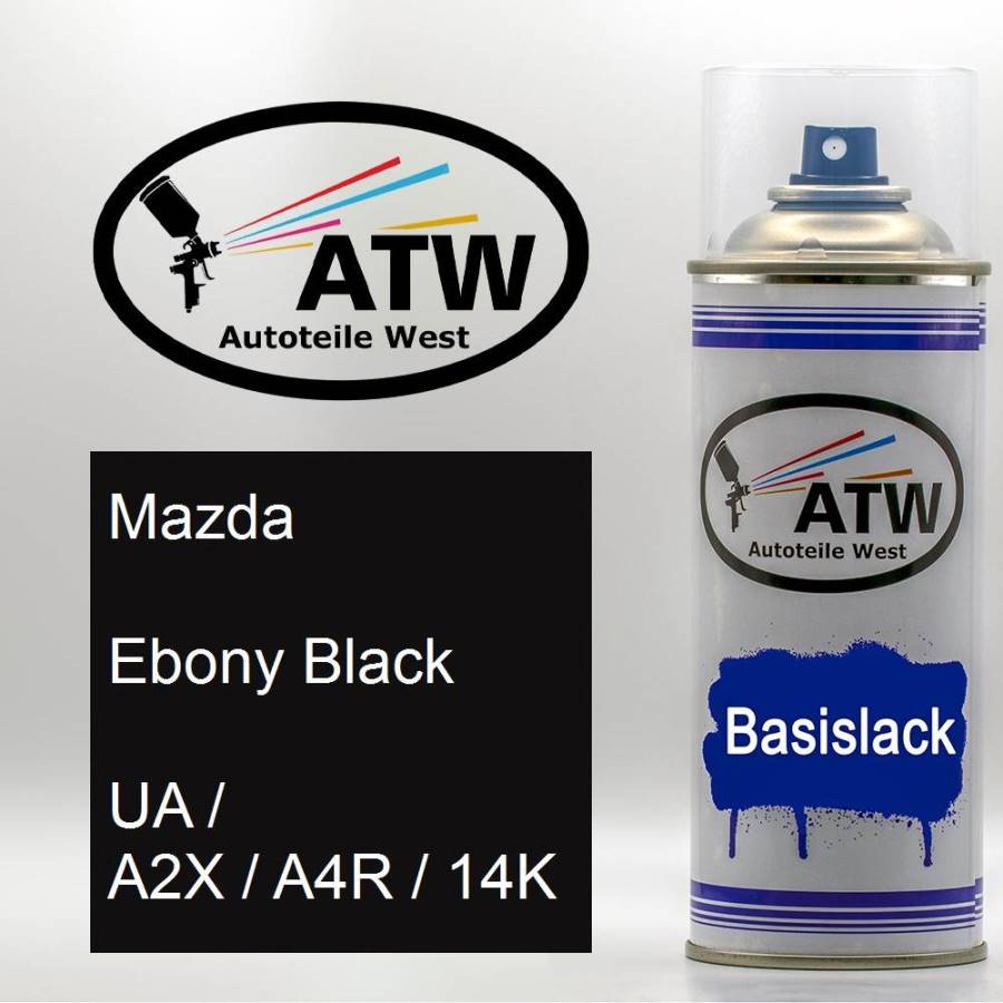 Mazda, Ebony Black, UA / A2X / A4R / 14K: 400ml Sprühdose, von ATW Autoteile West.